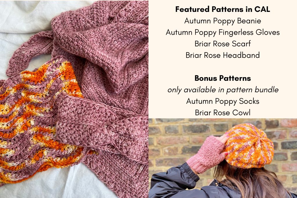 Autumn Poppy Crochet Patterns featured in this crochet along and pattern bundle.