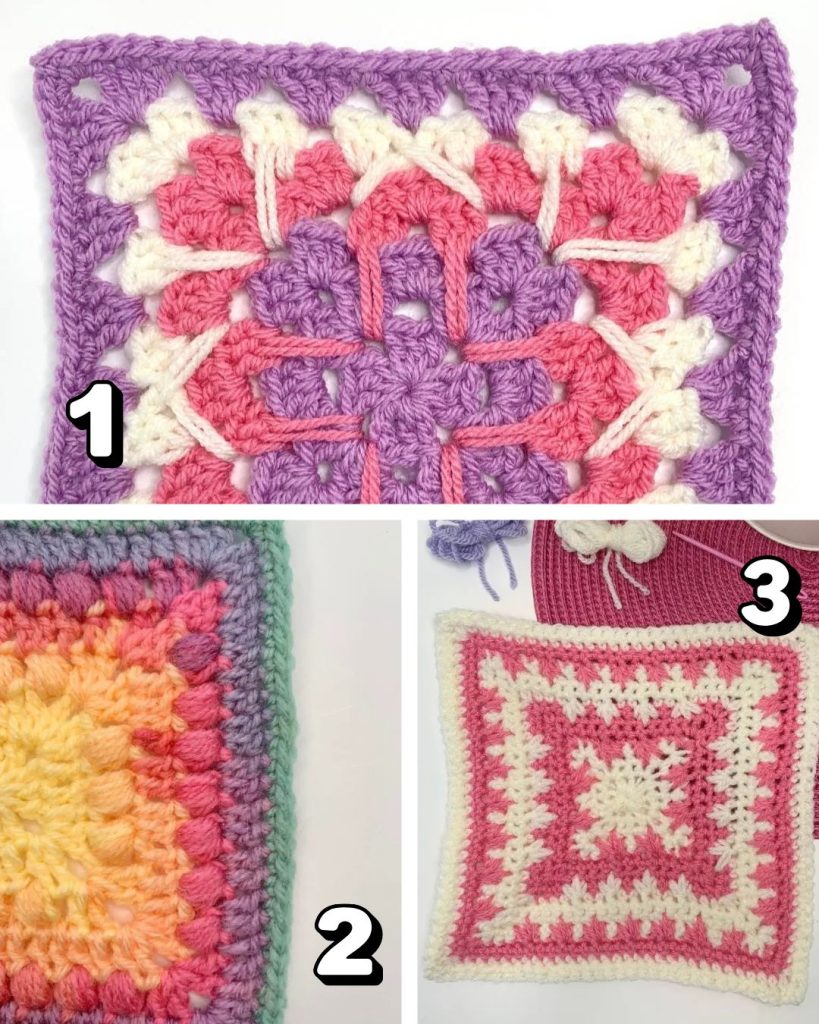 other crochet granny square options to use in a crochet book blanket