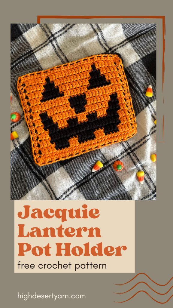 Jacquie Lantern Pot Holder, and overlay mosaic crochet pattern available for free on the blog
